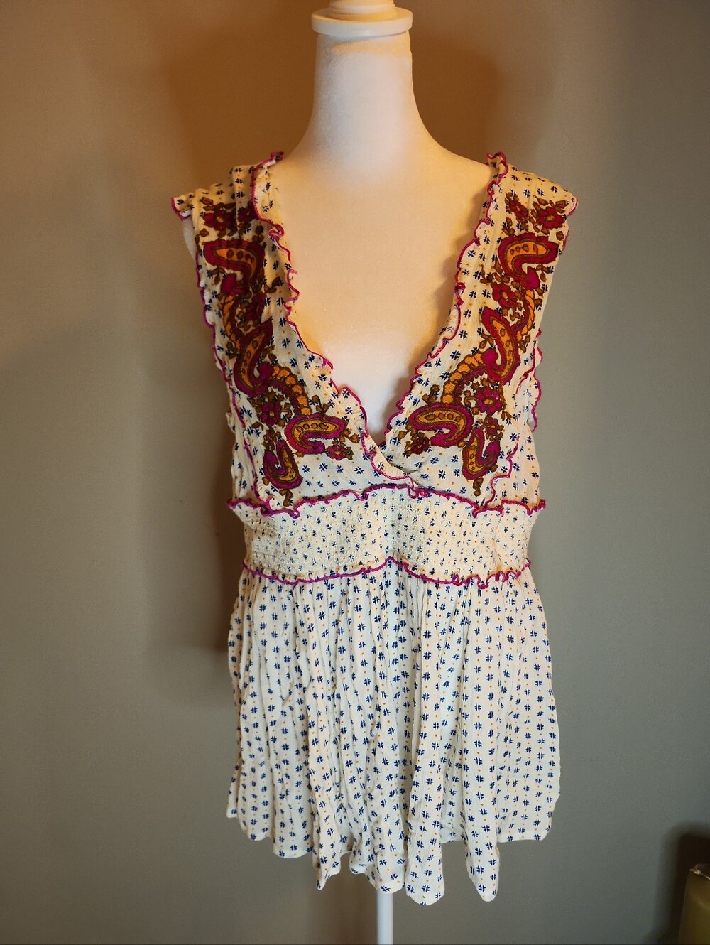 Anthropologie Lilka Maggie Boho Mini Gauzy Size Large Boho Embroidered Dress